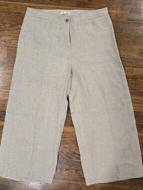 Eileen Fisher Organic Linen Wide Leg Crop Pants Flax Beige Size 8